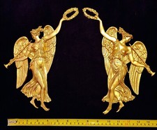 PAIR FRENCH ANTIQUE EMPIRE DECOR GILT DORE RELIEF WALL DOOR MOULDING DECORATION