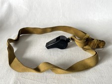 Vintage Black Plastic ACME Referee Style Whistle Wooden Pea on Canvas Lanyard