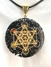 Black Tourmaline Orgonite Pendant Metatron's Cube EMF Protection Gift