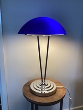Vintage IKEA Kupol B9311 Cobalt Blue Glass & Chrome Table Lamp Light 1995 48cm 