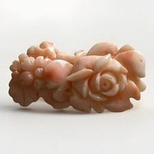 Vintage Carved Light Pink Angel Skin Coral Necklace And Intricate Rose Pin 