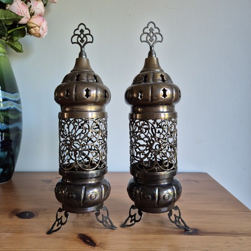 Ornate pair lanterns metal - pair,