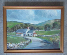 Cottage in Welsh Mountain Landscape. JRA Jones Vintage Oil. Yardley Society