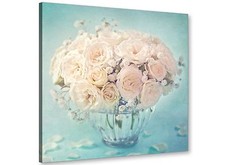Duck Egg Blue and White Roses Flowers Floral Shabby Chic Canvas 64cm - 1s286m