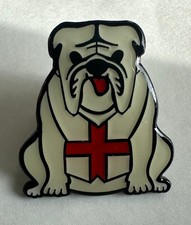 English Bulldog pin badge. White version. St George vest. Metal. British