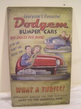 Dodgem Bumper Cars "What A Thrill" Metal Sign, NEW!