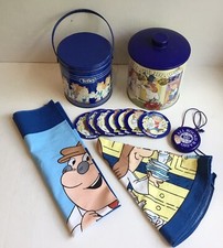 Job Lot Tetley Tea Vintage 90’s Tins x2, Radio, Coasters & 2x Tea Towels