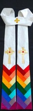 NEW Handmade white clergy stole with rainbow chevron blocks