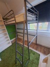 Svarta ikea high loft single size bed, mattress (used) included if wanted