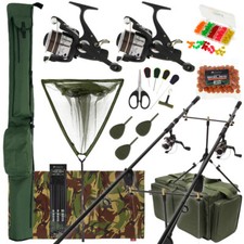 Complete Carp Fishing 2 Rod Set Up Reels With Carryall Holdall Pod Alarm Tackle