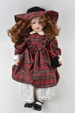 Alberon Collection Porcelain Doll 'Daisy' Large 23" Size Check Tartan Dress Hat
