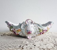 Dresden Reticulated Porcelain Footed Bowl Raised Flowers 