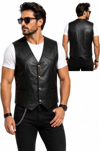 Leather biker vest motorcycle - leather,