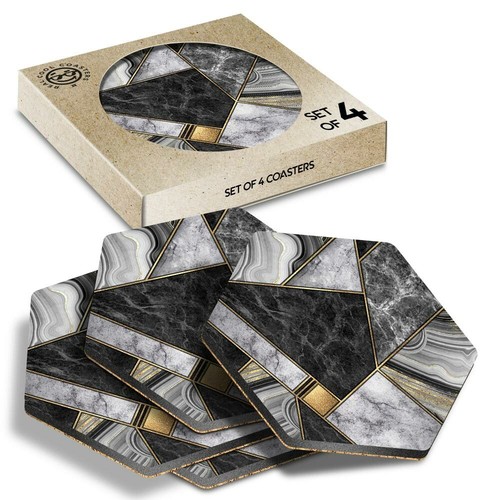 Hexagon coasters marble - 4,