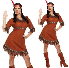 Adult Ladies Native Red Indian Squaw Fancy Dress Costume Fits Size UK 10-14