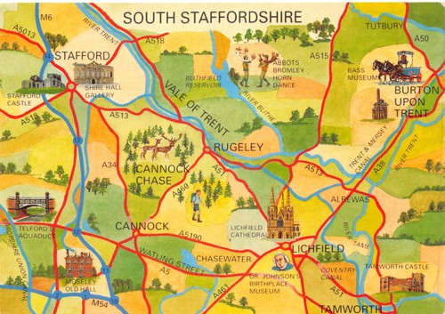 Map postcard south - map,