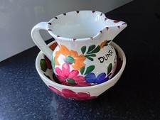decorative usable / ornamental / collectable painted floral design jug and bowl