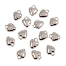 Shiny Silver Heart Charms with Top Loop Pack of 15 Small Metal Hearts for Crafts