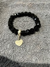 Thomas Sabo Black Obsidian Bracelet Including Love Heart Charm. Fully Hallmarked