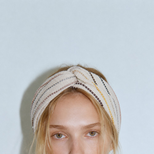 Zara beige striped turban - beige,