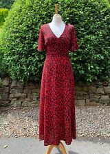 Oasis Red Animal Leopard Flute Sleeve Midi Dress Long Size 8 (Poss 8/10) Tagged