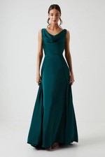 Coast Womens Maxi Dress Emerald Satin Sleeveless Cowl Neck A-Line Long