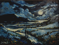 Impressionist Contemporary Moongazing Ireland signed oil painting on board