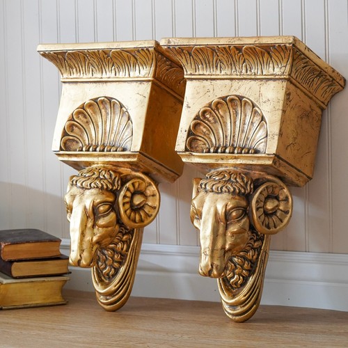 Gold gilt ram head - head, wall