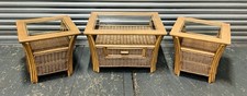Rectangular Glass Top Cane Coffee Table & 2 Side Tables Rattan Wicker Retro 