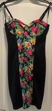 Black & floral panel boohoo fitted dress with adjustable straps size 8
