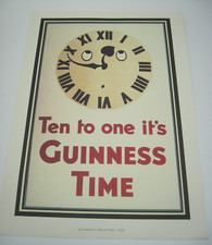 1990s Era Vintage Guinness Beer Advertising Poster Clock  Guinness Meantime 1934