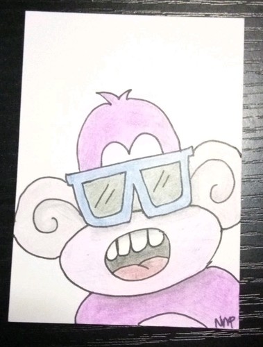 Aceo monkey art card atc - -,
