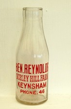milk bottle : lovely rare 1950's " Ben " Reynolds of Keynsham dairy