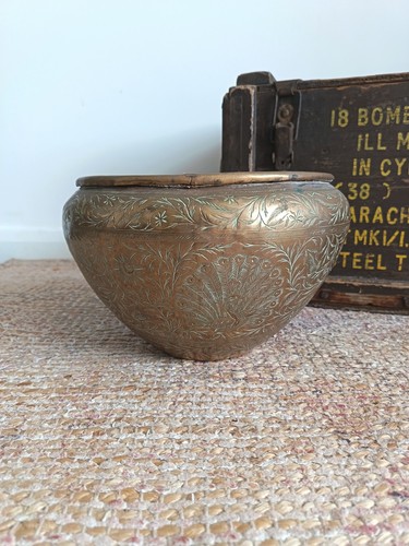 Vintage brass peacock planter - vintage,