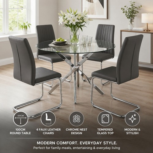 100cm round glass dining table - round,