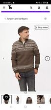 BN Brown Aztec Zip Detail Jumper Size  By TU Mens Acrylic/polyeste Size Medium
