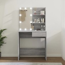 Modern Wooden Dressing Table Makeup Vanity Desk With LED Mirror & Storage Drawer