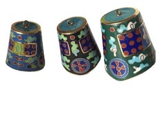 3 X Graduated Size Bells Shaped Cloisonne/Enamel on Brass Ornaments