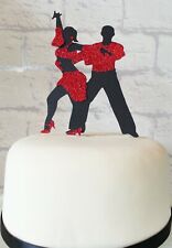 Elegant silhouette Latin Dancers sparkly dress Birthday Celebration Cake Topper