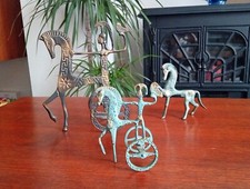 Vintage Verdigris Bronze Horse Chariot  Warrior & Owl Frederick Weinberg Style