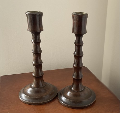 Vintage wooden candlesticks - vintage,