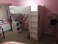 IKEA Smastad White Loft Bed with Desk, Wardrobe, Shelves, and Ladder