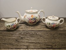 Aynsley HOWARD SPRAY Teapot, Sugar, Creamer Floral Pink Rose Bone China EUC