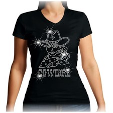 V neck Cowgirl Rhinestone t shirt  Line Dancing Country Ladies Sizes Listed 8-24