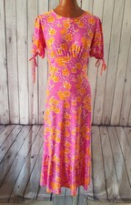 QED London Midi Dress Pink/Orange Floral Size 12 Stretch Polyester GA54