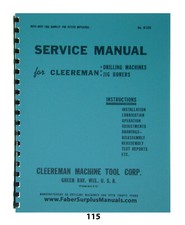 Cleereman Jig Borer Drilling Machines Operation, Service, Parts Manual *115