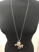 Large Silver Unicorn Pendant Long Necklace Lagenlook Jewellery Fashion