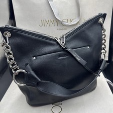 JIMMY CHOO Raven Black Leather Hobo Bag Shoulder Handbag
