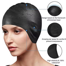 Silicone Swimming Cap With Ear Pockets Long Hair Large For Men Ladies Women Hat