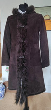 Ladies Brown Suede Leather Coat Size 14 by Ben Sherman Hippie Boho Festival